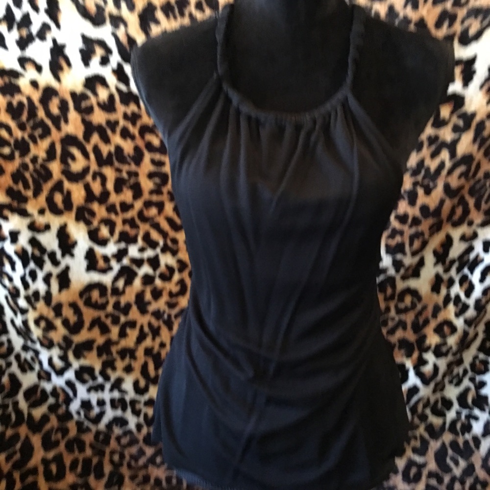 Blk crepe backless tie back top